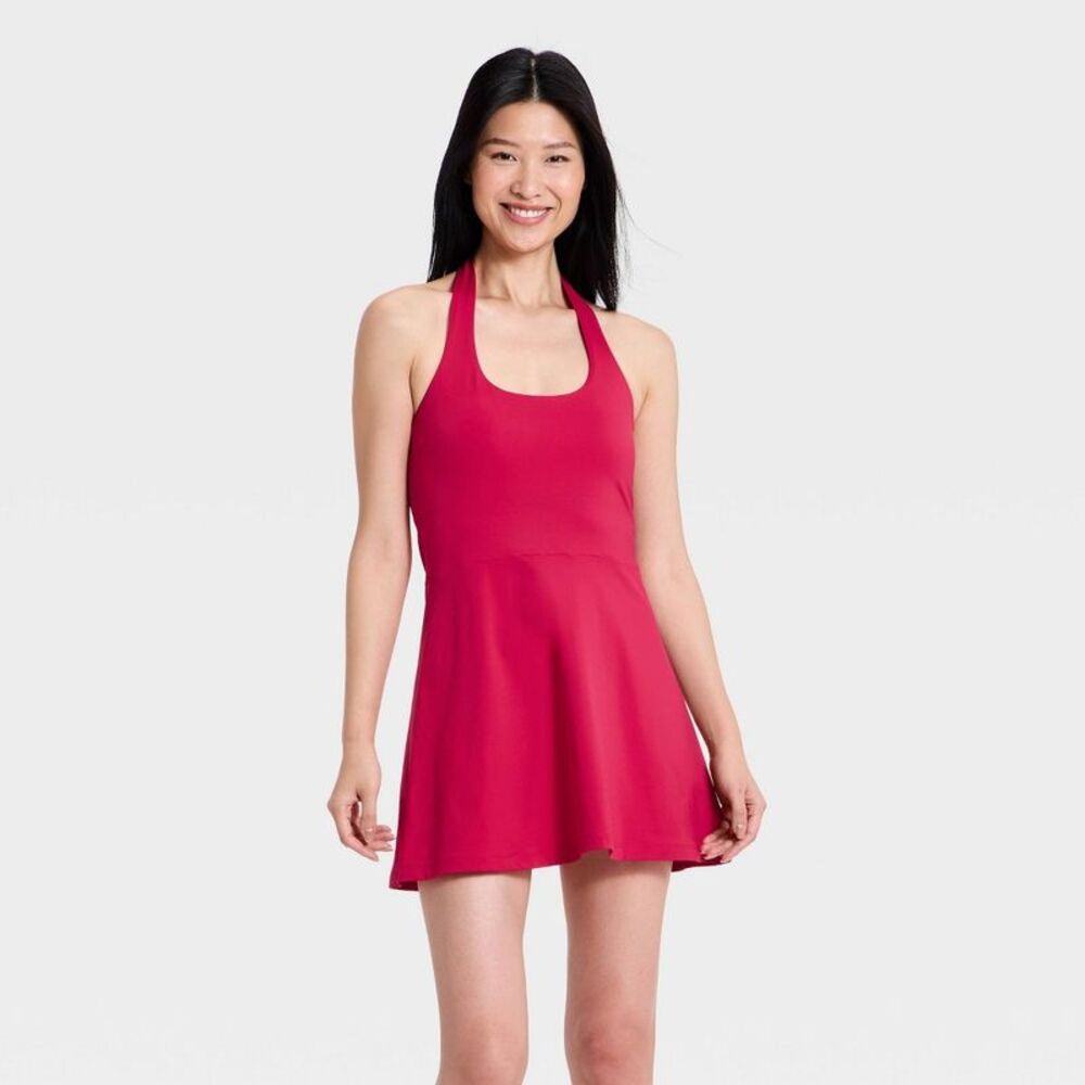 Women's Knit High Neck Halter Active Dress - All In Motion Red XXL
